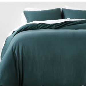 Full/Queen Heavyweight Linen Blend Duvet Cover and Sham set. Dark Teal Blue.